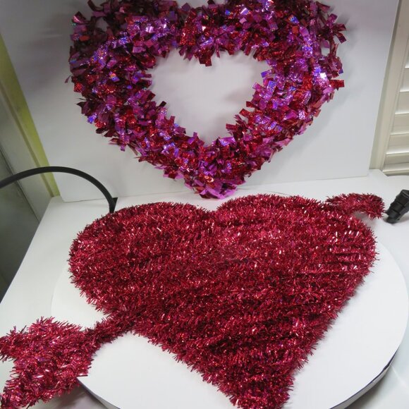 Other - Valentine’s Day (2) Tinsel Wreath Set - Red Heart with Arrow & Pink/Red Heart